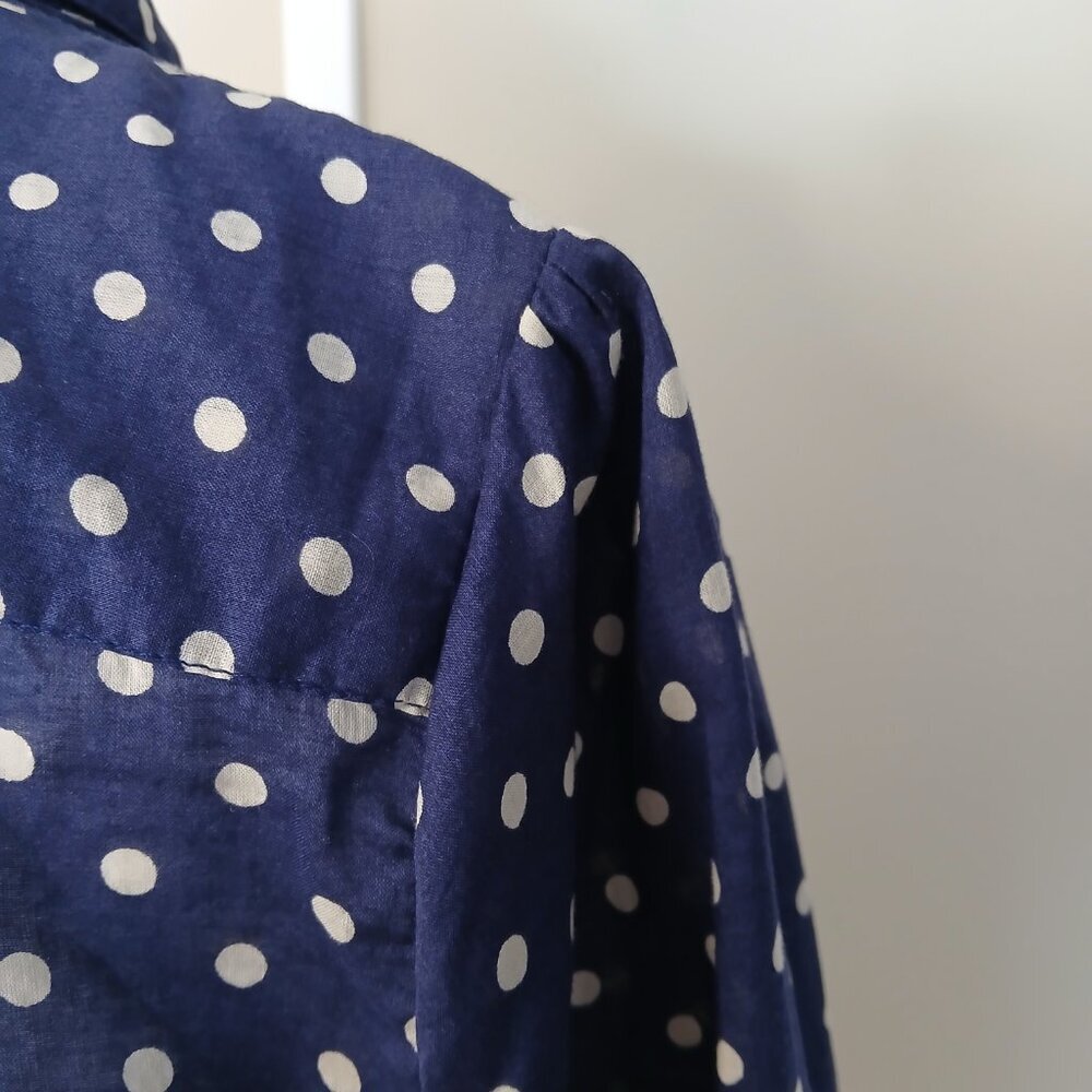 Anthropologie Navy Polka Dot Button-Up Blouse - Picture 8 of 10